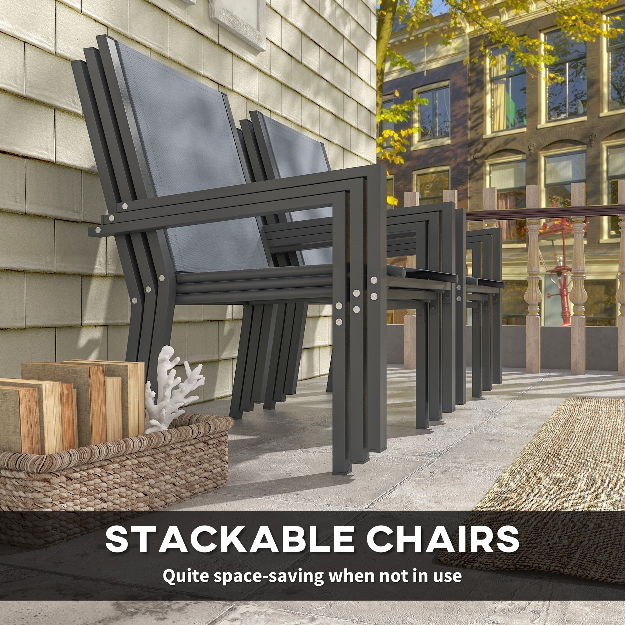 Outsunny Seven-Piece Garden Dining Set, with Plastic Wood-Top Table - Grey