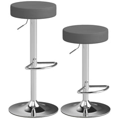 HOMCOM Bar Stools Set of 2, Modern PU Leather Swivel Barstools, Height Adjustable Breakfast Bar Chairs with Footrest, Grey