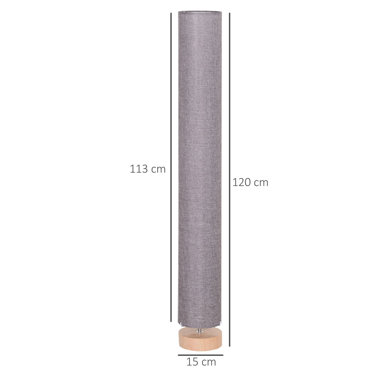 HOMCOM Floor Lamp for Living Room, 47" Modern Standing Lamp with Linen Shade, Wooden Base, Grey