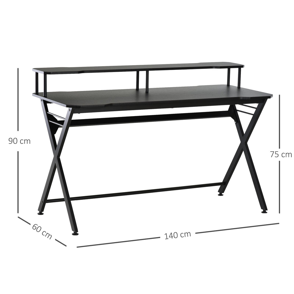 HOMCOM Gaming Desk Writing Racing Computer Table Workstation with Headphone Hook Curved Front Adjustable Feet for Home Office Use 140 x 60cm