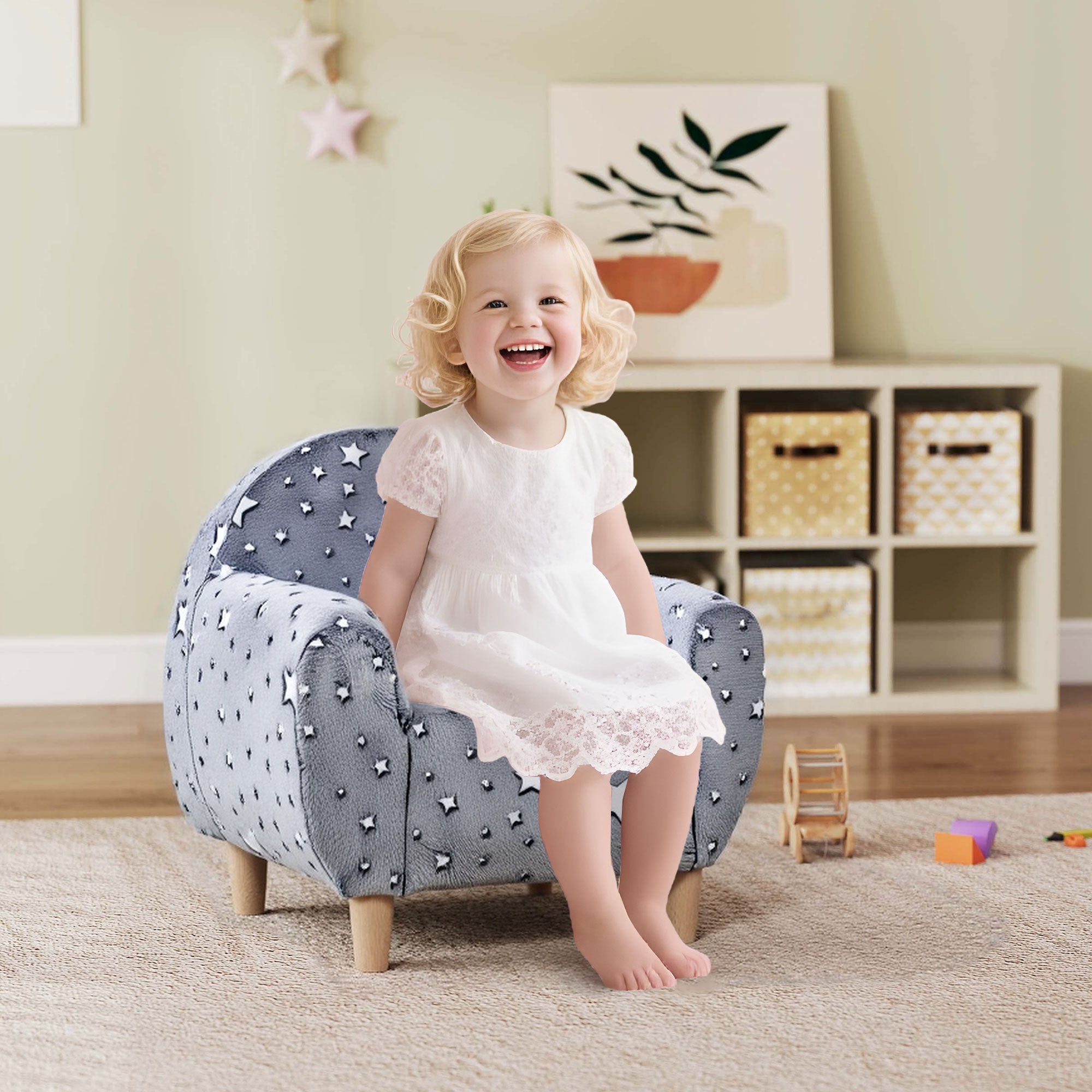 AIYAPLAY Kids Armchair, Glow in the Dark Chair with Star Design for Bedroom, Playroom, Kids Room, Grey