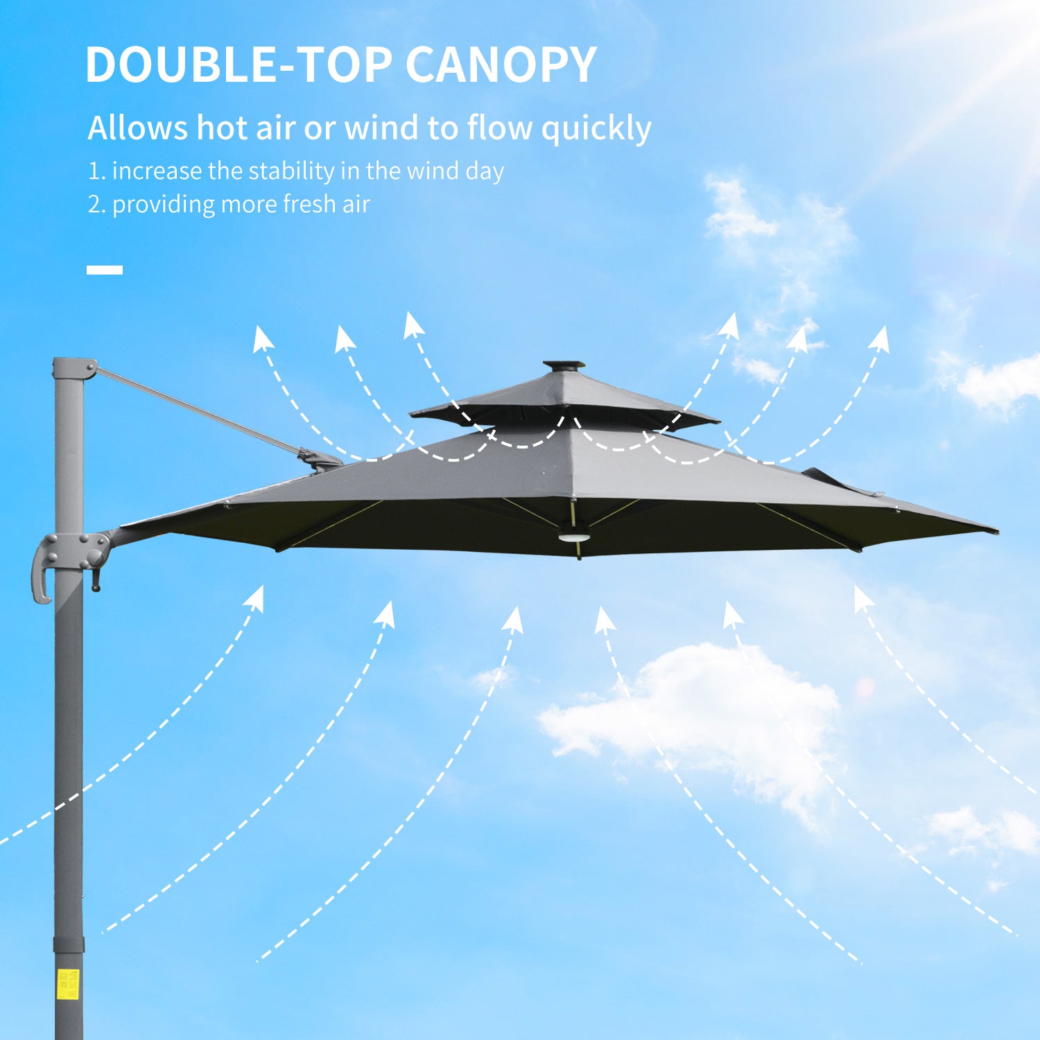 Outsunny 3m Cantilever Parasol w/ Solar Lights Power Bank Base 360√Ç¬∞ Spin Dark Grey