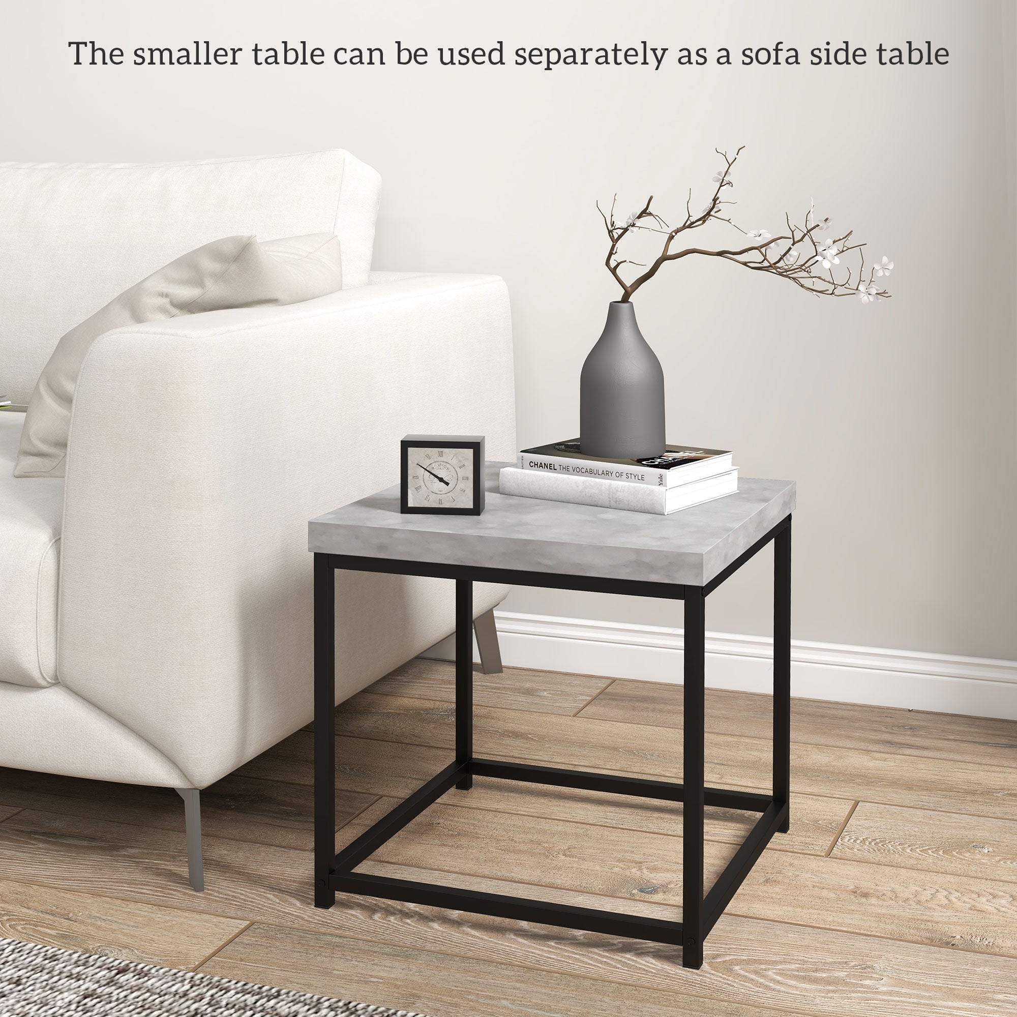 HOMCOM Coffee Table Set of 2, Nest of Tables with 3.5cm Thick Tabletop, Grey
