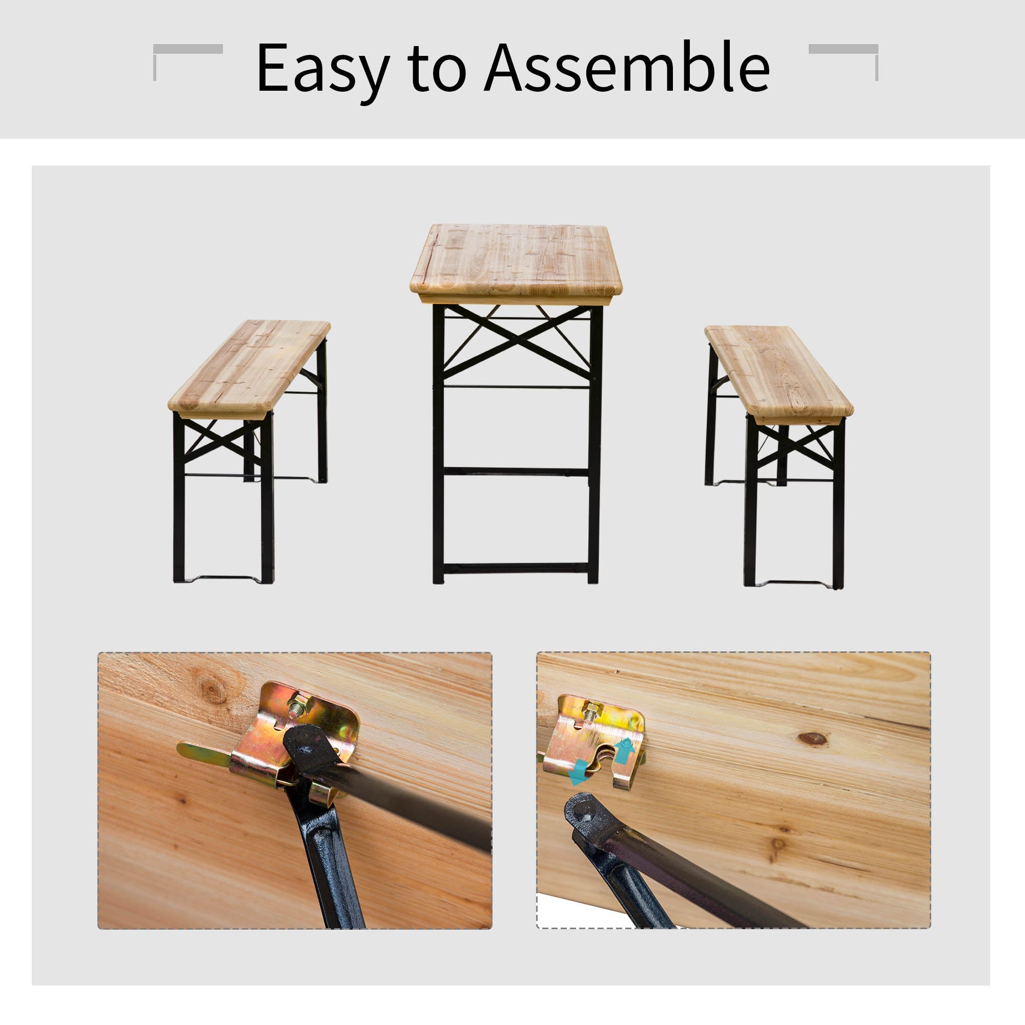 Outsunny Portable Folding Camping Picnic Table and Bench Set Garden BBQ Chairs Stools Trestle Wooden Wood (120cm(L) x 25cm(W) x 46cm(H))