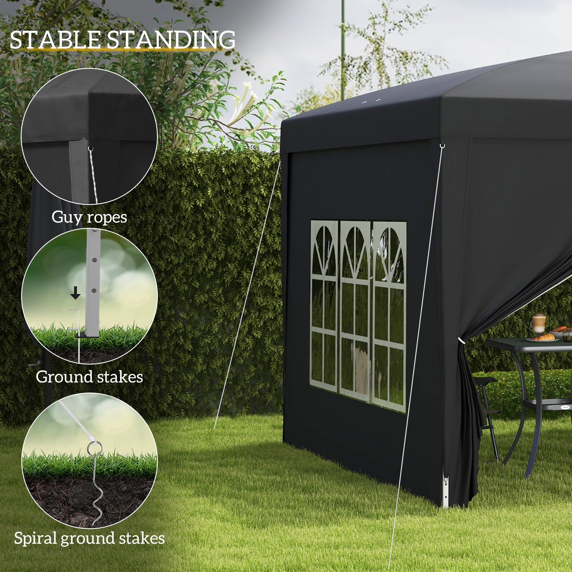 Outsunny 3 x 3(m) Pop Up Gazebo, Water and UV Resistant Party Tent Camping Canopy Marquee with Carry Bag, Black