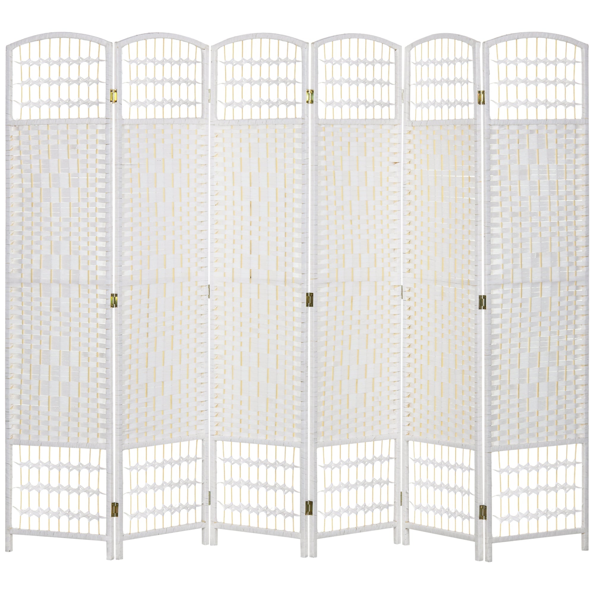 HOMCOM 6 Panel Folding Room Divider, Privacy Screen, Paravent Partition Separator for Living Room, Bedroom, White