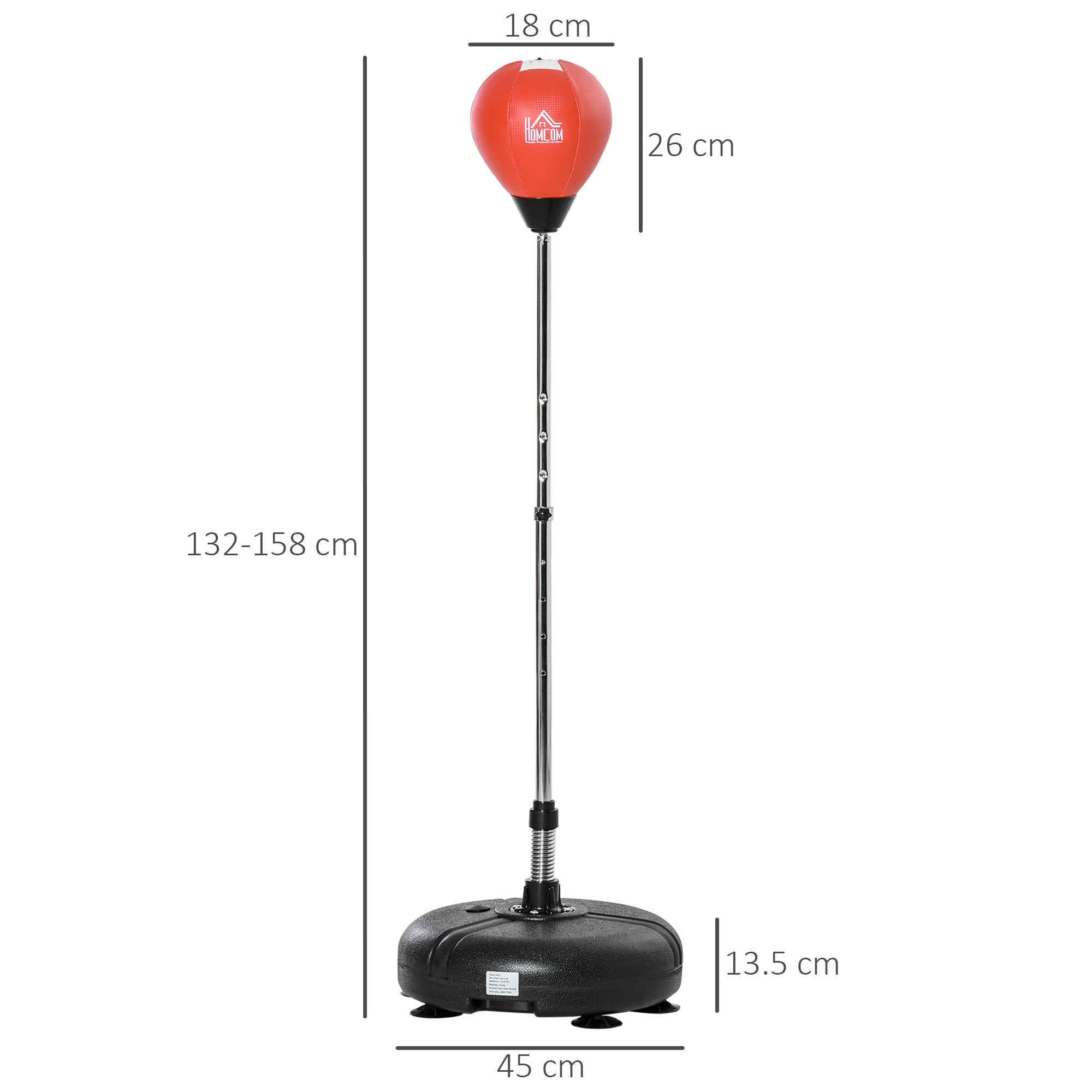 HOMCOM Punching Bag with Stand, 132-158cm Adjustable Height, for Teens, Red/Black