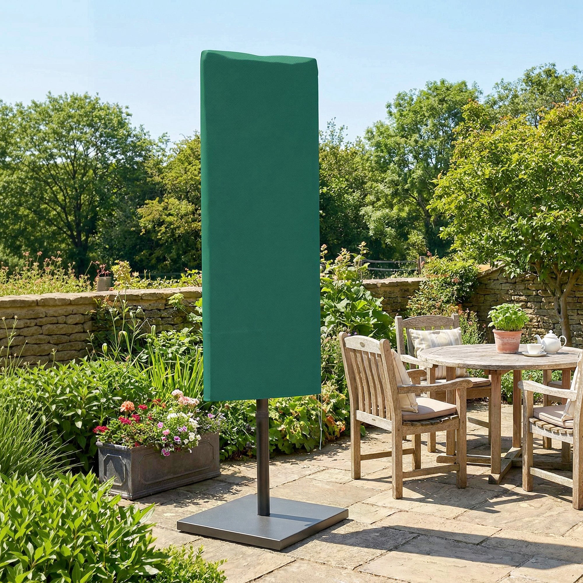 Outsunny Garden Parasol Cover, Outdoor Patio Umbrella Protector Weatherproof Garden Patio for 2-4m Parasol, Dark Green