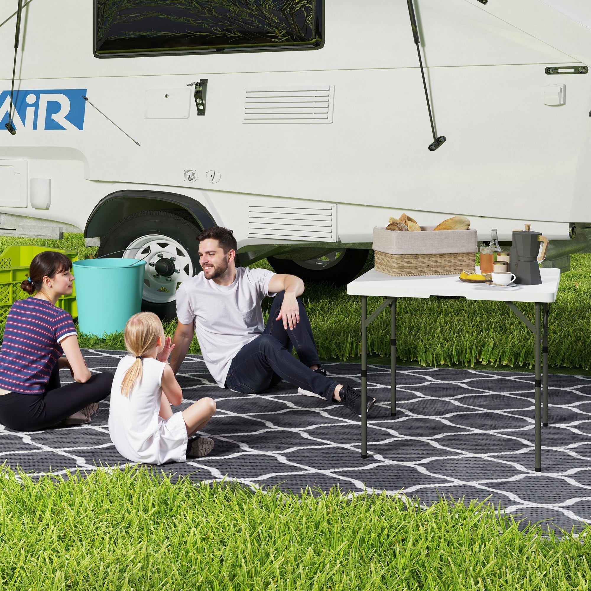 Outsunny 34/74cm Folding Camping Table, with Handle - White