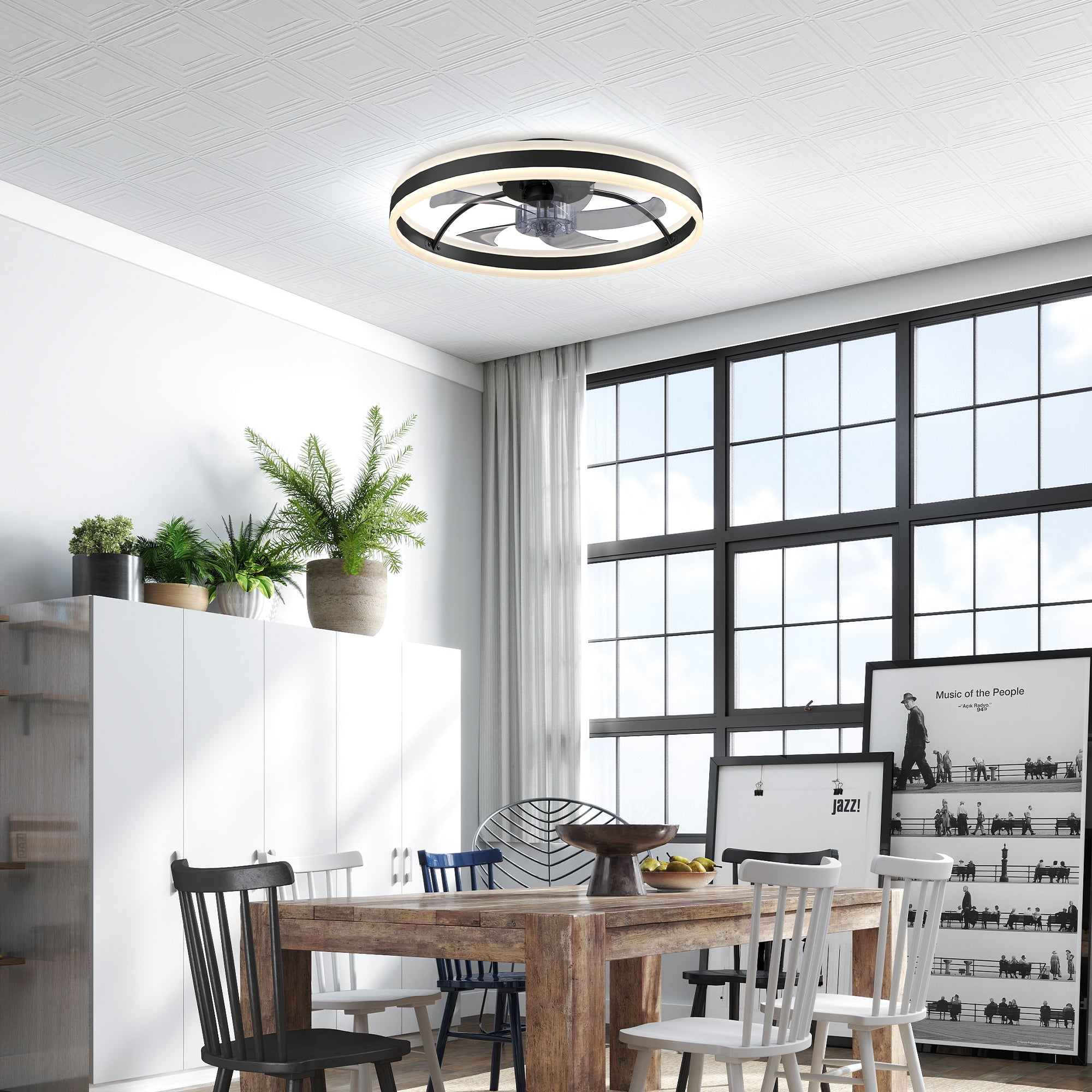 HOMCOM Ceiling Fan with Light and Remote, LED Mount Ceiling Fan with 3 Colour Temperatures, 6 Speed, 50 cm, Black