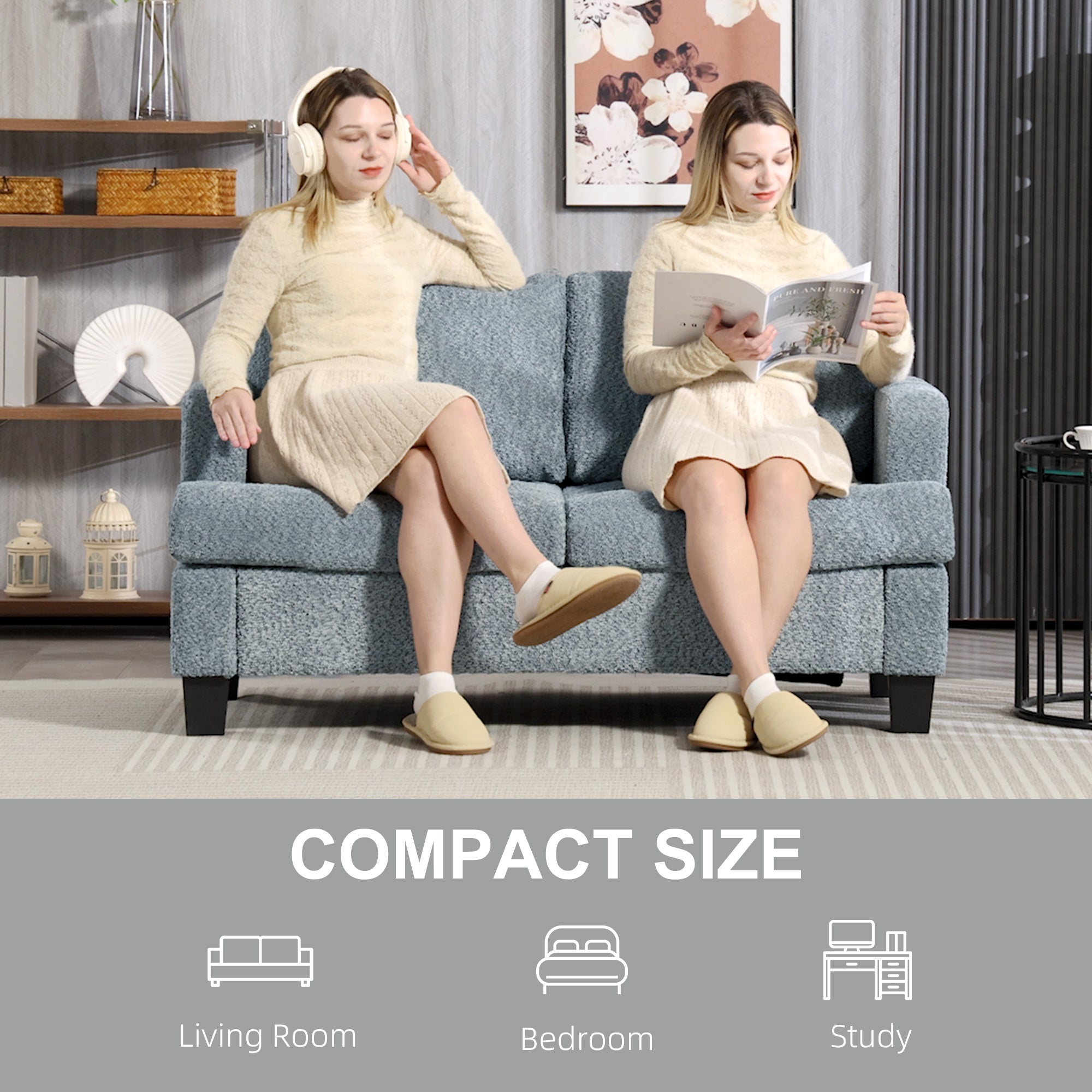 HOMCOM Two-Seater Chenille Sofa - Light Grey