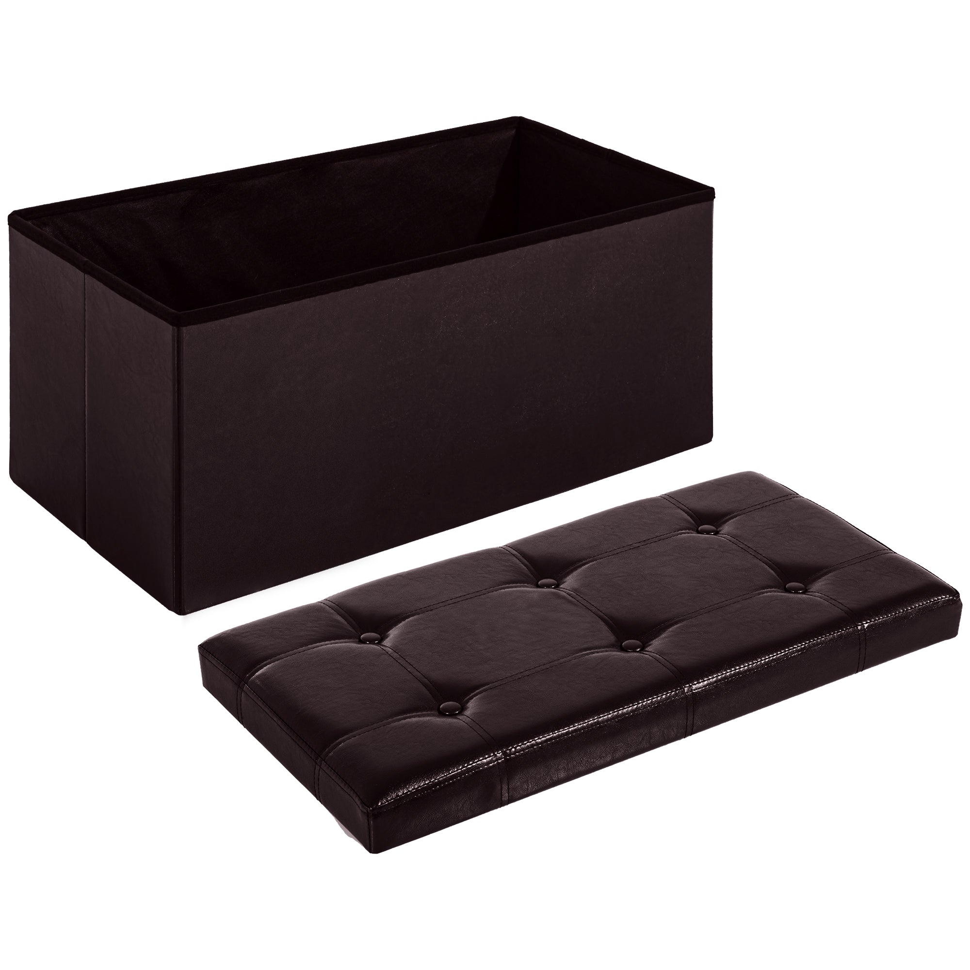 HOMCOM Folding Faux Leather Storage Cube Ottoman Bench Seat PU Rectangular Footrest Stool Box (Brown)