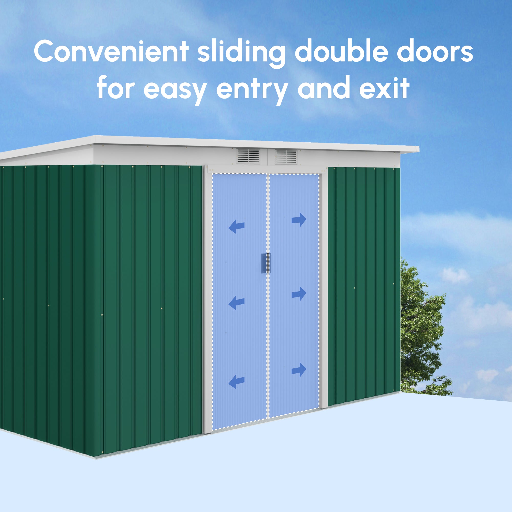 Outsunny 9ft x 4ft Metal Garden Shed, Outdoor Tool House with Foundation Kit, Ventilations and Double Doors, Deep Green