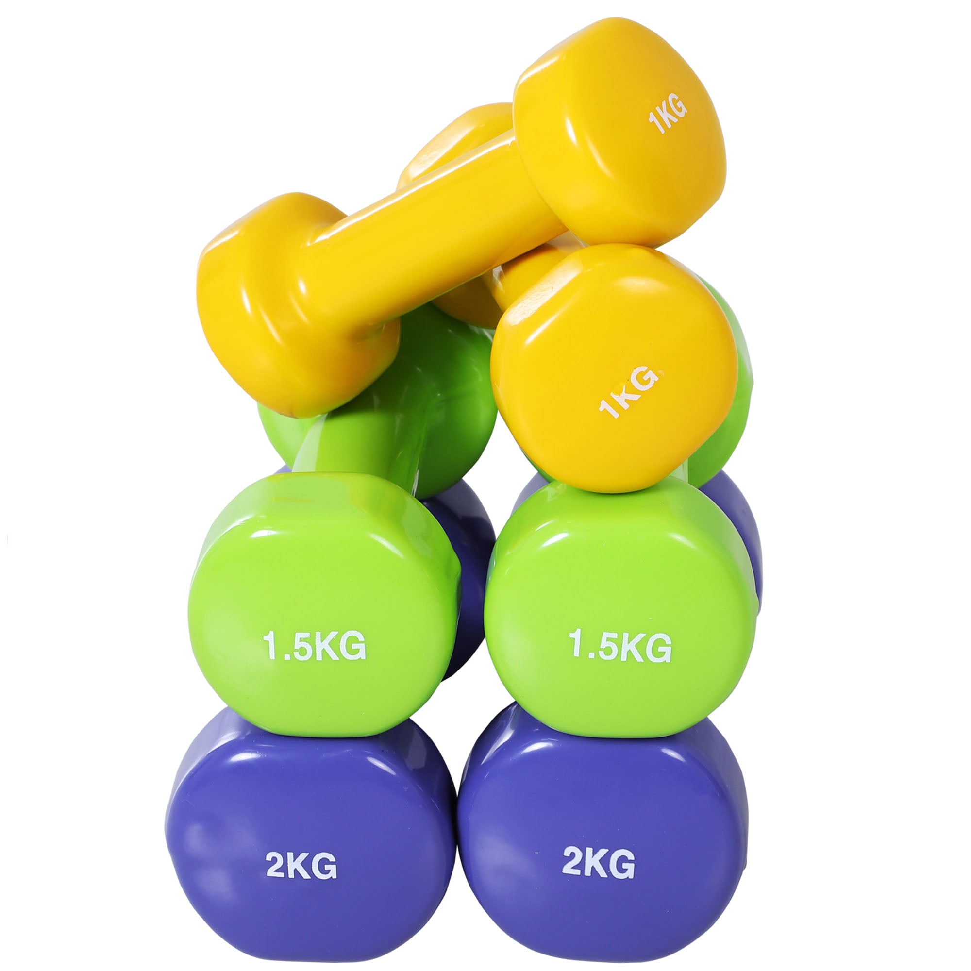 HOMCOM 10KG Dumbbells Set with Carry Case, Hand Weights for Women and Men Home Gym Weight Lifting Training, Red, Yellow, Green, Purple