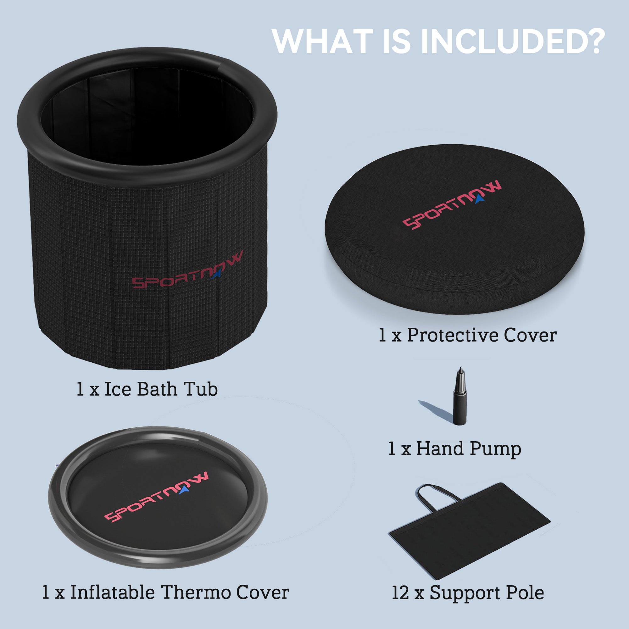 SPORTNOW 300L Outdoor Ice Bath Tub, with Lid, Cover, Carry Bag, Black