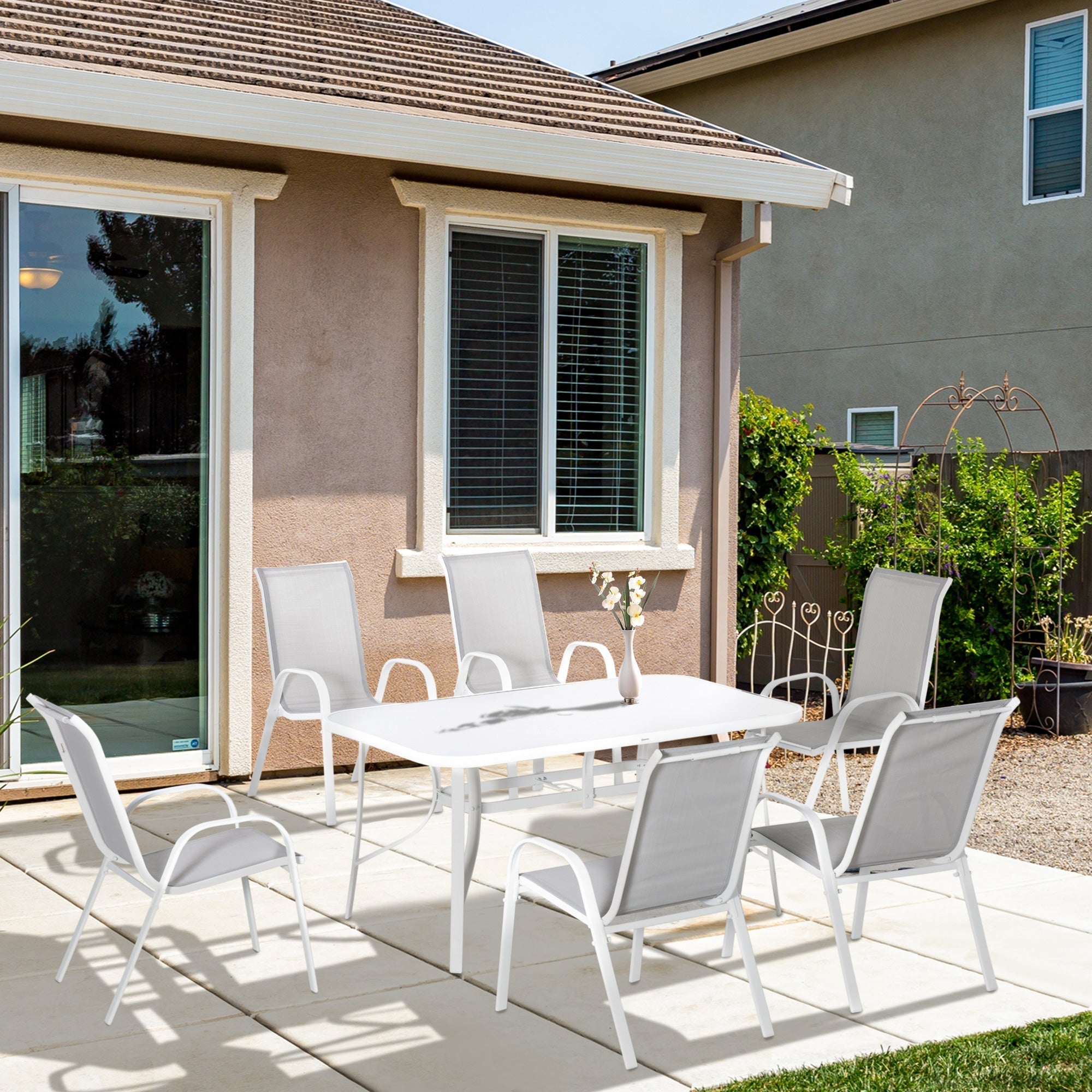 Outsunny Seven-Piece Outdoor Dining Set - Grey