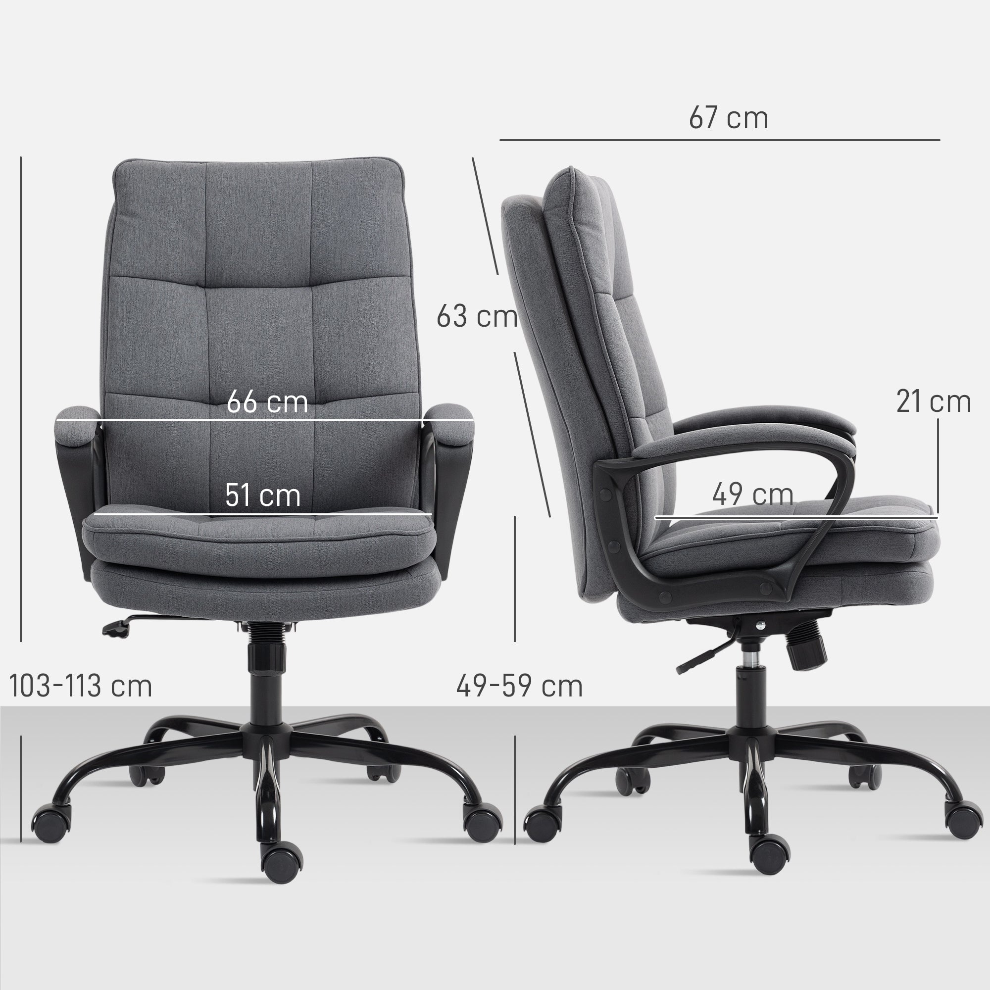 HOMCOM Double Padded Linen-Look Office Chair - Charcoal Grey