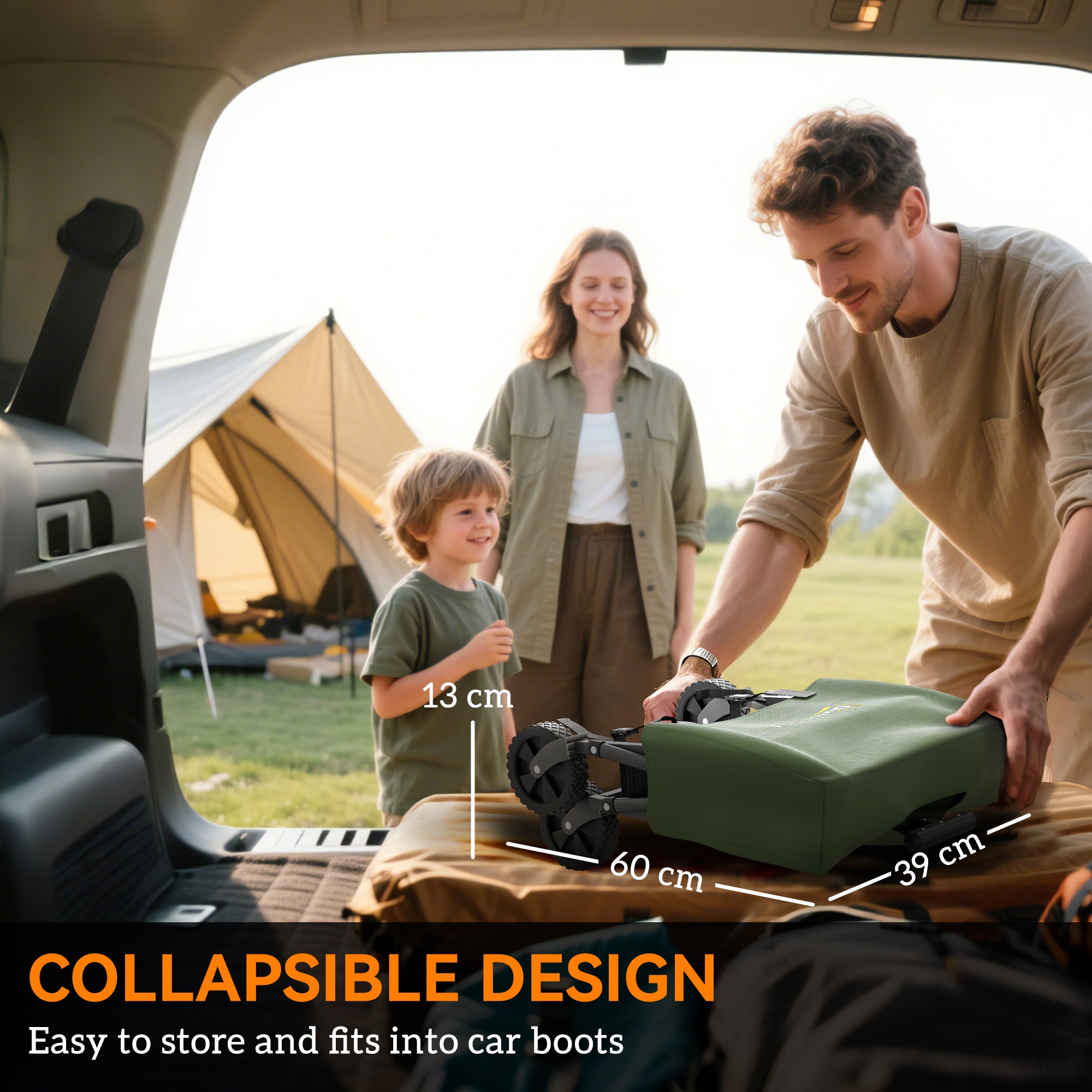 Outsunny 41L Festival Trolley on Wheels, Small Garden Folding Trolley Cart, 60kg Heavy Duty Collapsible Folding Wagon with Adjustable Handle and Carrying Bag for Beach, Camping, Festival, Green