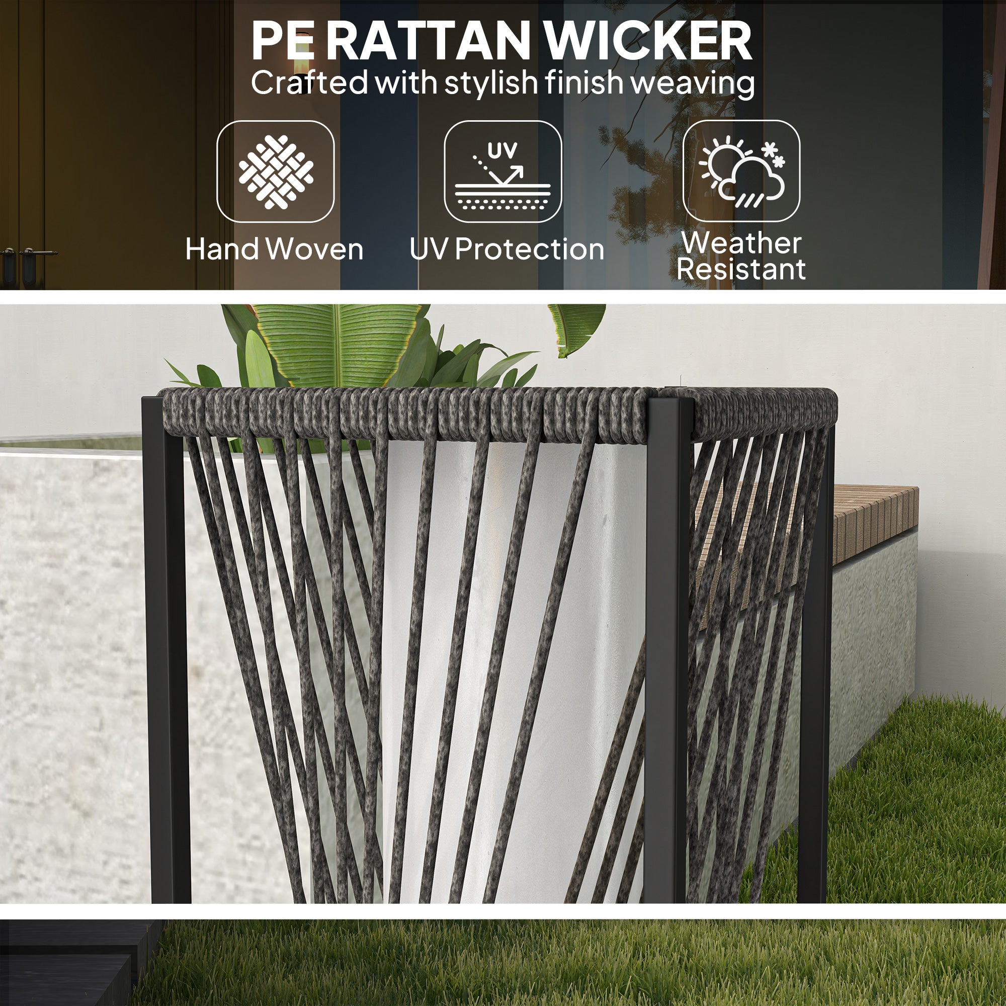 Outsunny Garden Rattan Lamp, 77 cm Tall Solar Rattan Floor Lamp, Solar Garden Light with Auto On/Off LED Lights, IP44 Waterproof for Outdoor, Porch, Pathway, Deck, Grey