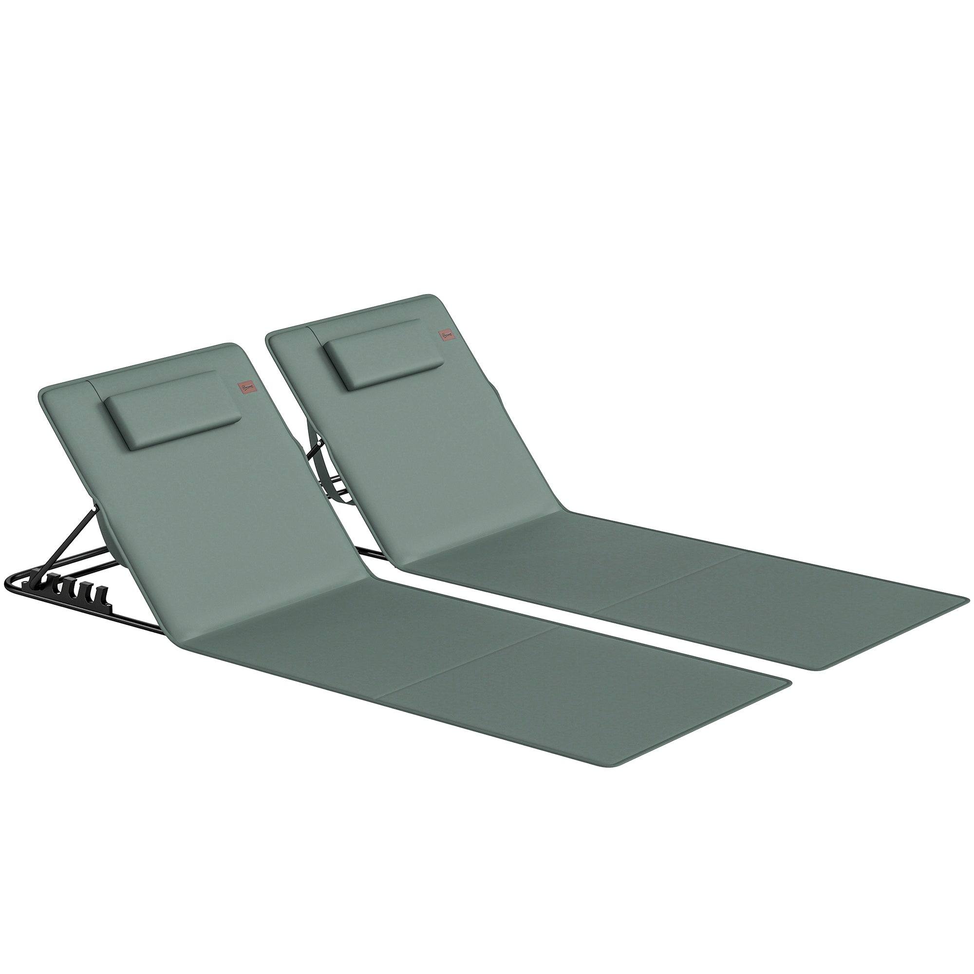 Outsunny Foldable Sun Loungers Set of 2, Portable Folding Beach Lounger with 4-level Adjustable Backrest, Grey