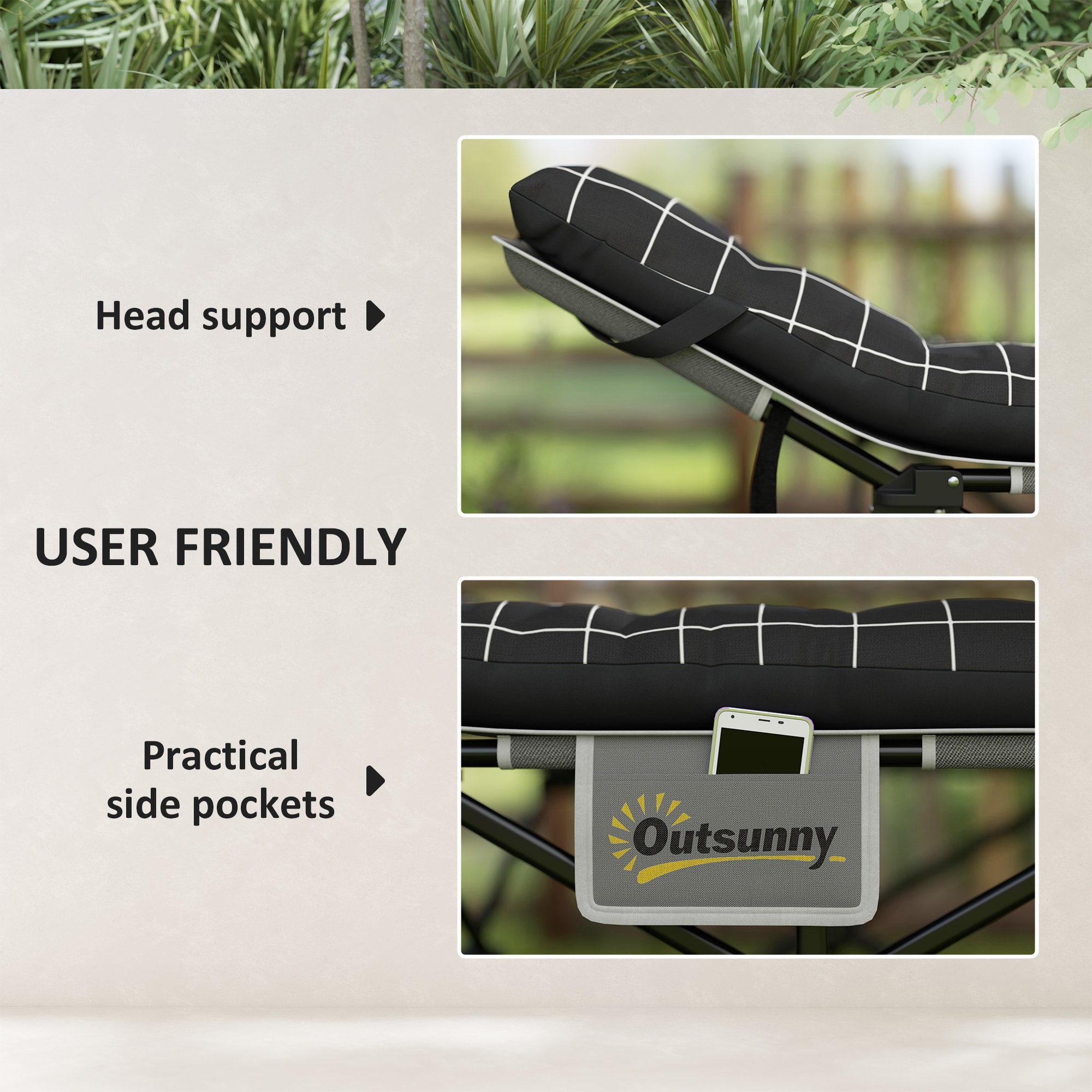 Outsunny 67cm Wide Folding Bed, Camping Cot for Adults with Mattress, Storage Pocket, Carry Bag, Max Load 150kg, Black