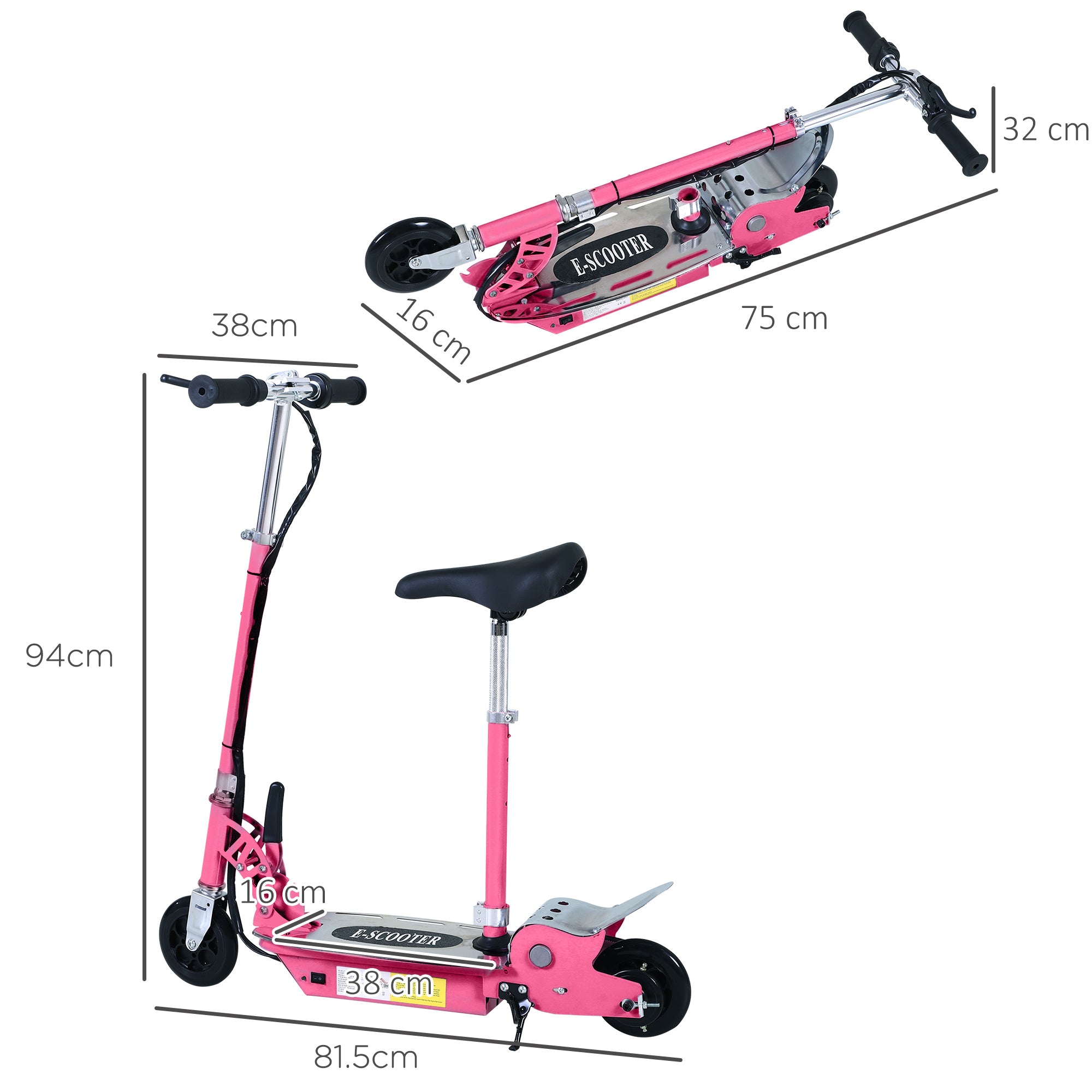 HOMCOM Electric Scooter for Kids, Foldable Powered Scooters for Age 7-12 with 120W Motor, Up to 10 KM/H & 8 KM, Adjustable Ride on Toy (Pink)