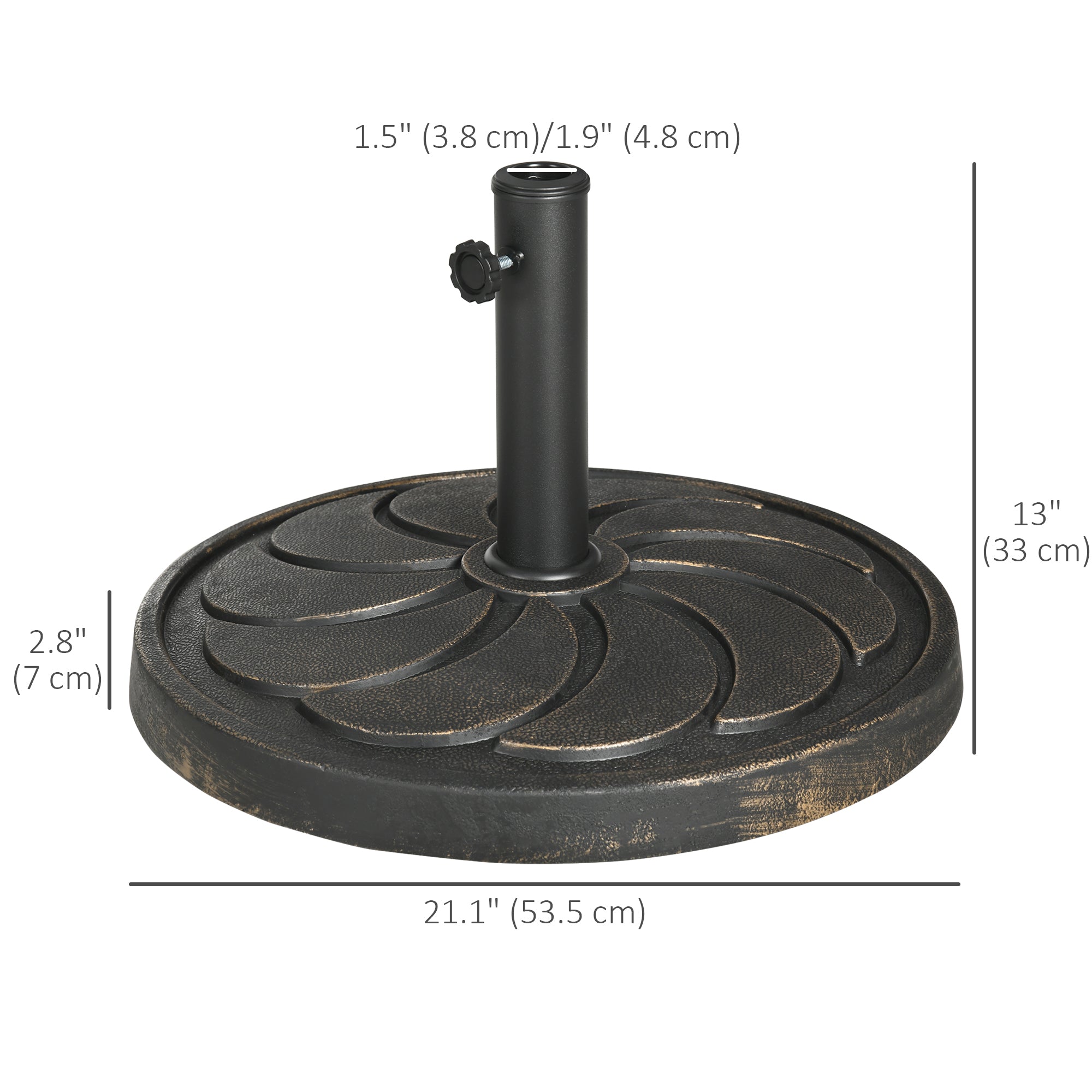 Outsunny 18kg Resin Garden Parasol Base, Round Outdoor Market Umbrella Stand Weight for Poles of 38mm to 48mm, Bronze