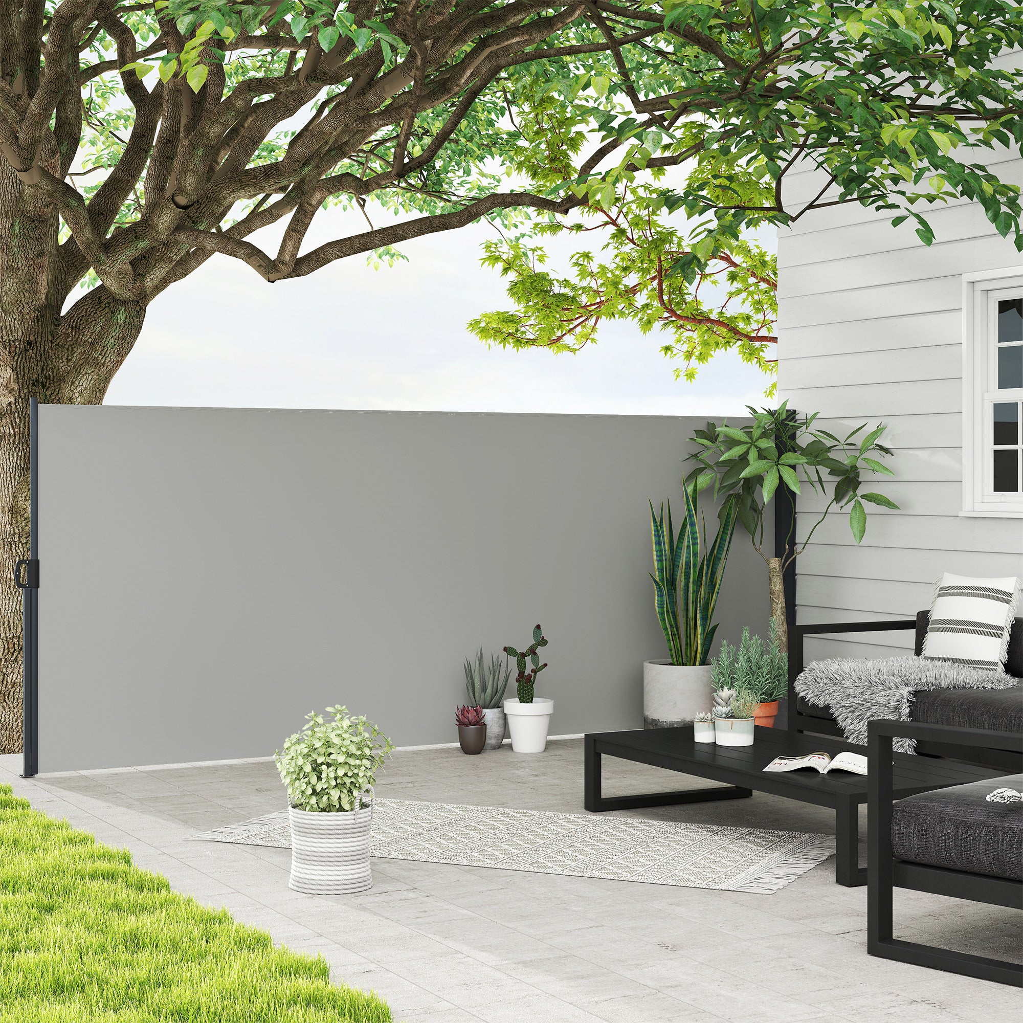 Outsunny 400 x x 160cm Retractable Side Awning - Light Grey