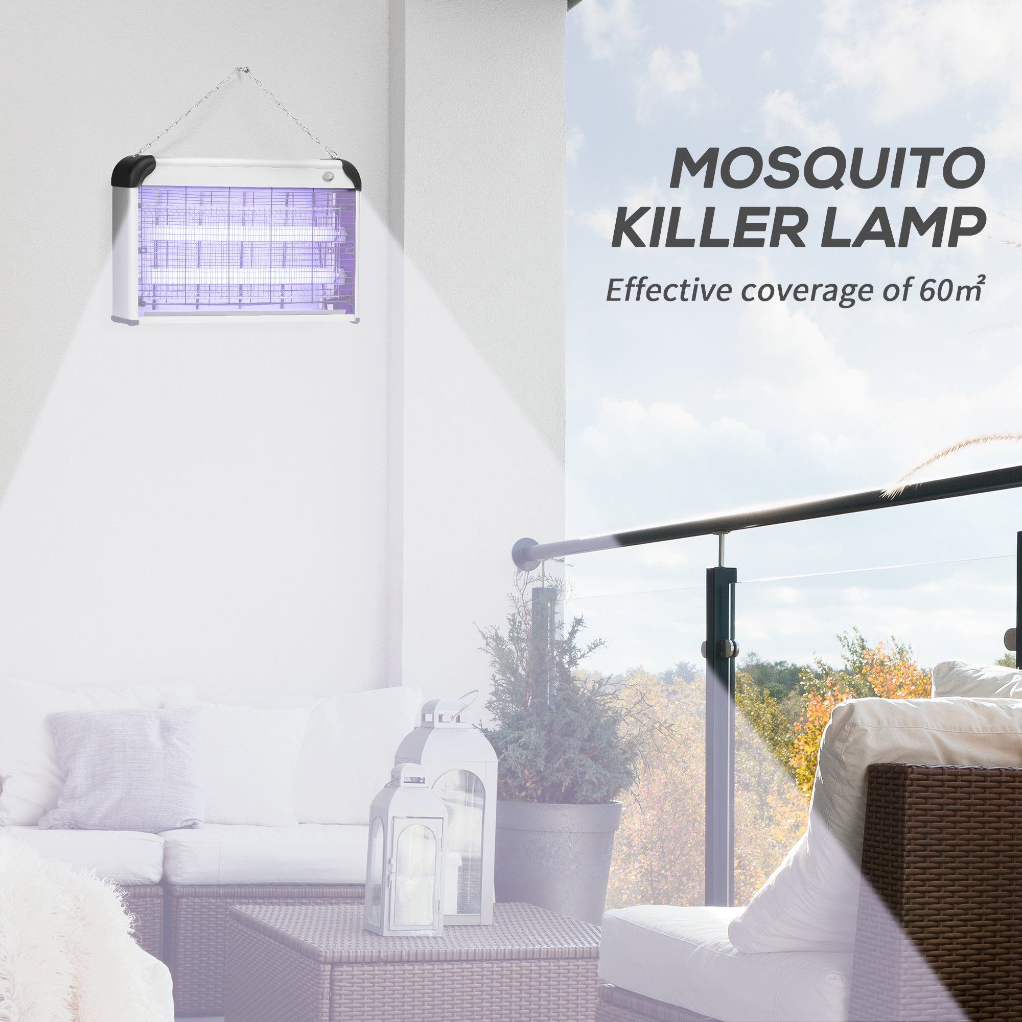 Outsunny 30W Electric Fly Zapper, Bug Zapper with UK Plug, 2 UV Bulbs, Hanging Chain, On/Off Switch and Removable Catch Tray, 60√£≈Ω¬° Coverage Insect Mosquito Killer for Indoor and Outdoor Use, Silver