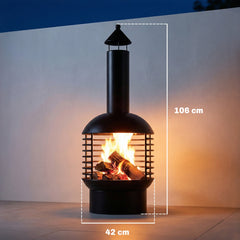 Outsunny Chimney Fire Pit, Portable Wood Burning Firepit with Poker, Charcoal Grid, Outdoor Fireplace for Garden Patio, Black