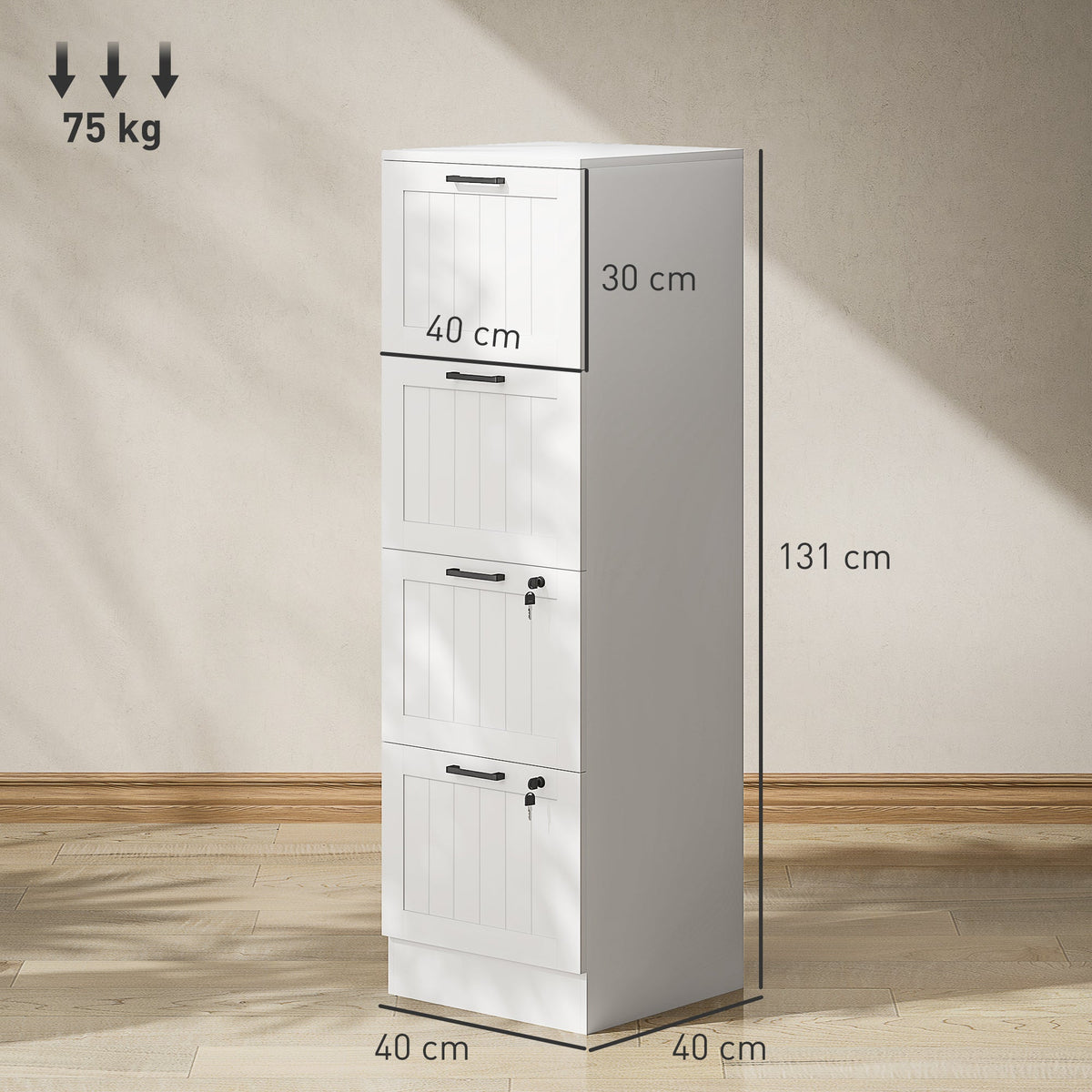 HOMCOM 4 Drawer Filing Cabinet with Lock, Office Storage Cabinet with Adjustable Hanging Bars for A4 Letter Size Files, White