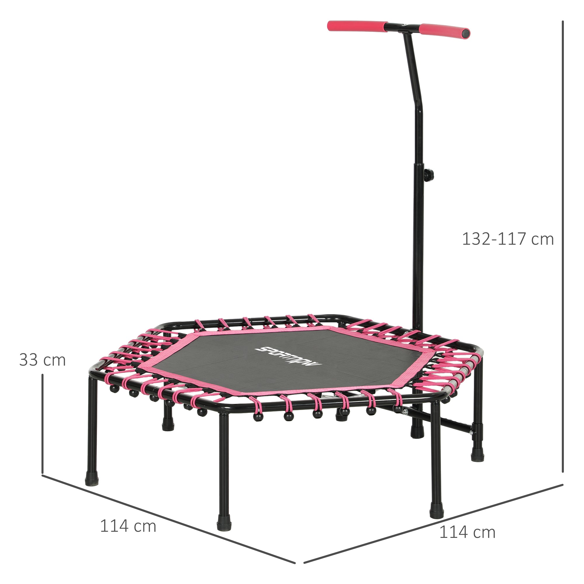 SPORTNOW 45" Rebounder Trampoline for Adults, Quiet Bungee Rebounder with LED Lights and Adjustable Handle, Pink