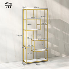 HOMCOM Seven-Tier Geometric Bookcase - White/Gold Tone