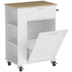 HOMCOM Kitchen Storage Trolley on Wheels, Rolling Kitchen Island with 2 Drawers, Tilt-Out Rubbish Cabinet and Storage, White