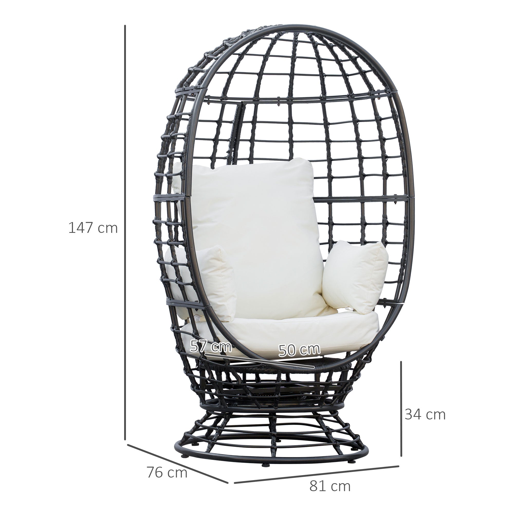 Outsunny 360 Swivel Egg Chair, Garden Rattan Swivel Chair with Thickened Cushion and Pillow, 150 KG Capacity for Indoor Outdoor, Balcony, Patio, Black