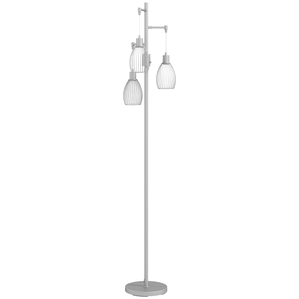 HOMCOM 3-Light Floor Lamp, 170cm Industrial Dimmable Standing Lamp with Steel Wire Cage Lampshades for Living Room, Bedroom, Dining Room, Study, Silver Tone