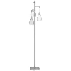 HOMCOM 3-Light Floor Lamp, 170cm Industrial Dimmable Standing Lamp with Steel Wire Cage Lampshades for Living Room, Bedroom, Dining Room, Study, Silver Tone