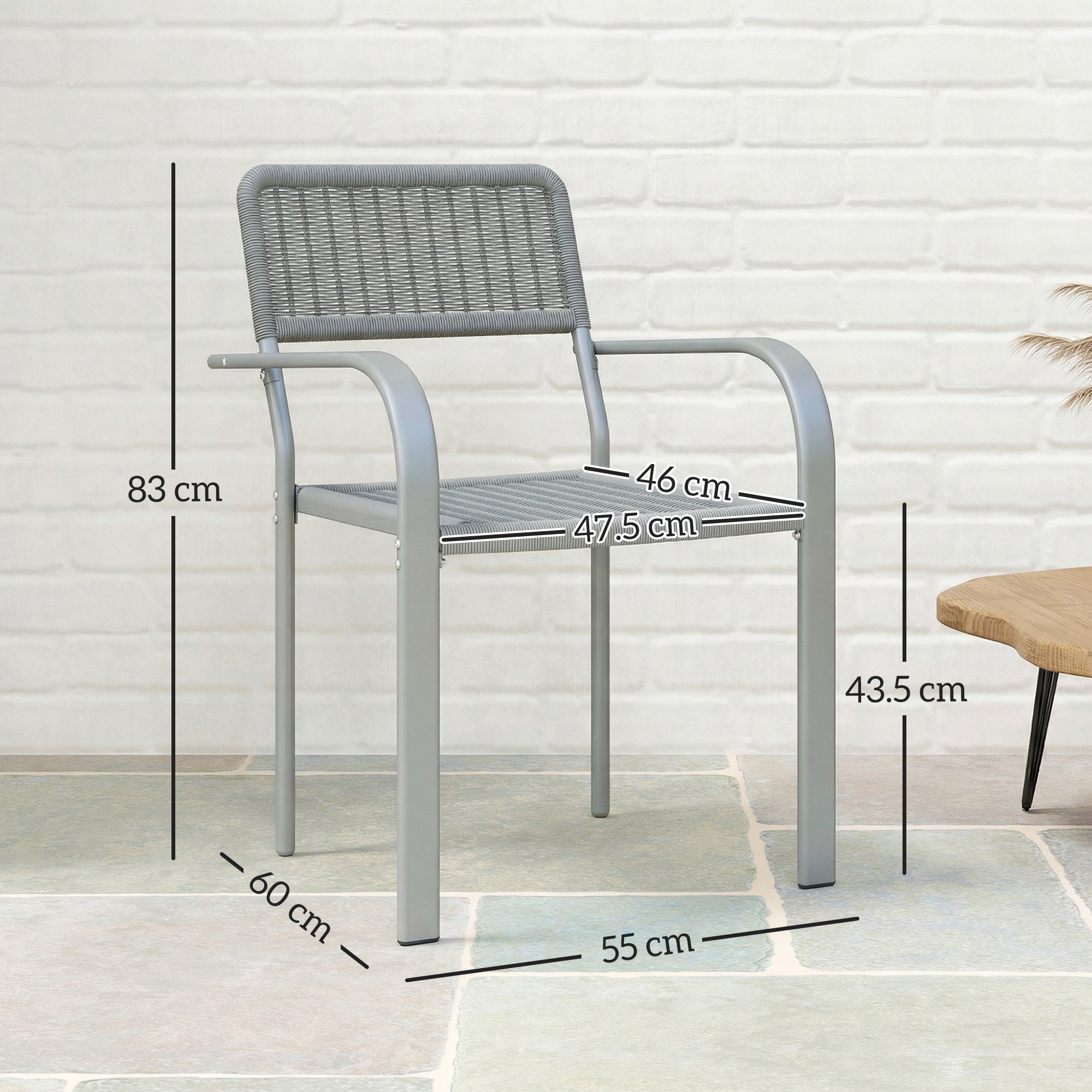 Outsunny Stackable Garden Chairs Set of 4, Rattan Effect Outdoor Dining Chairs, Light Grey