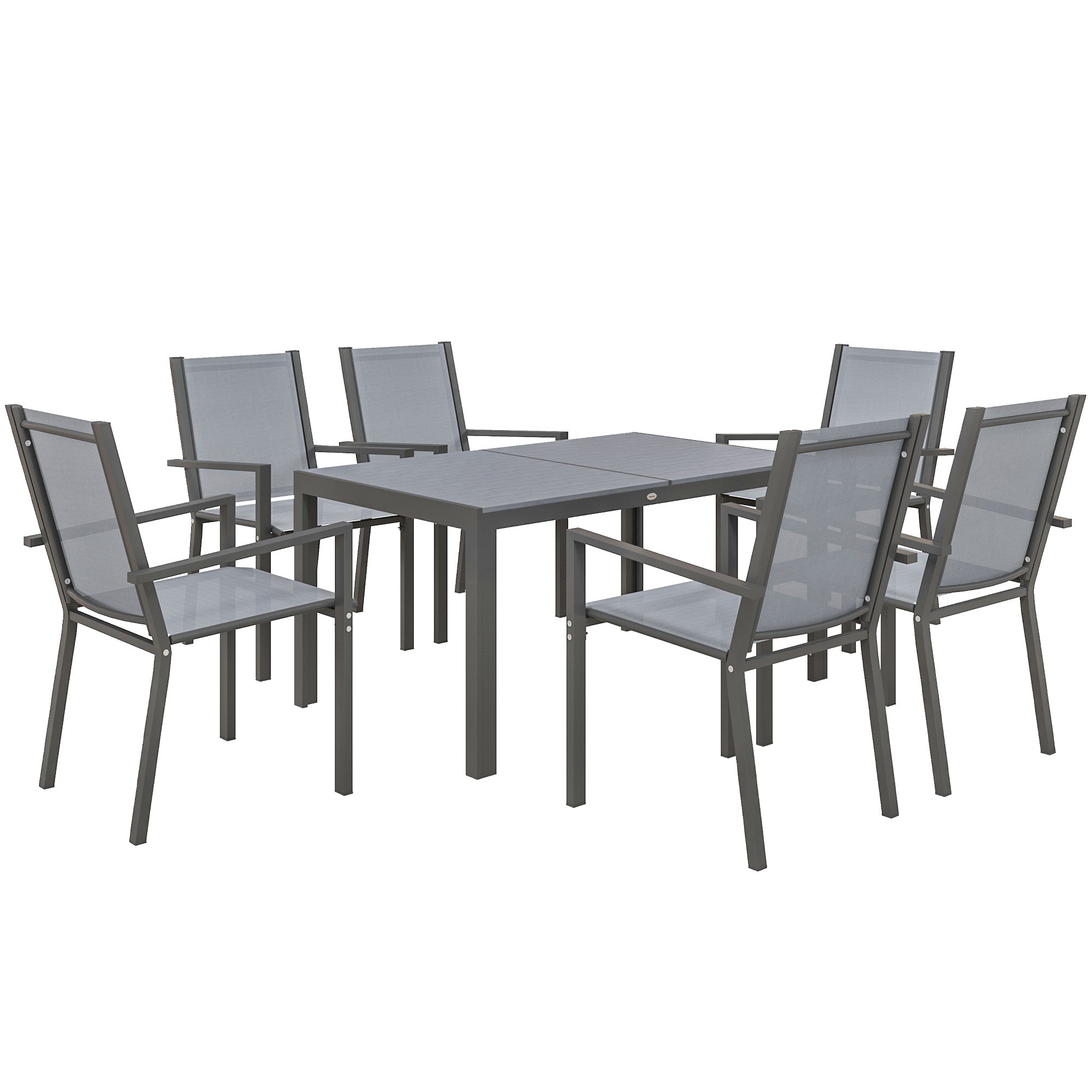 Outsunny Seven-Piece Garden Dining Set, with Plastic Wood-Top Table - Grey