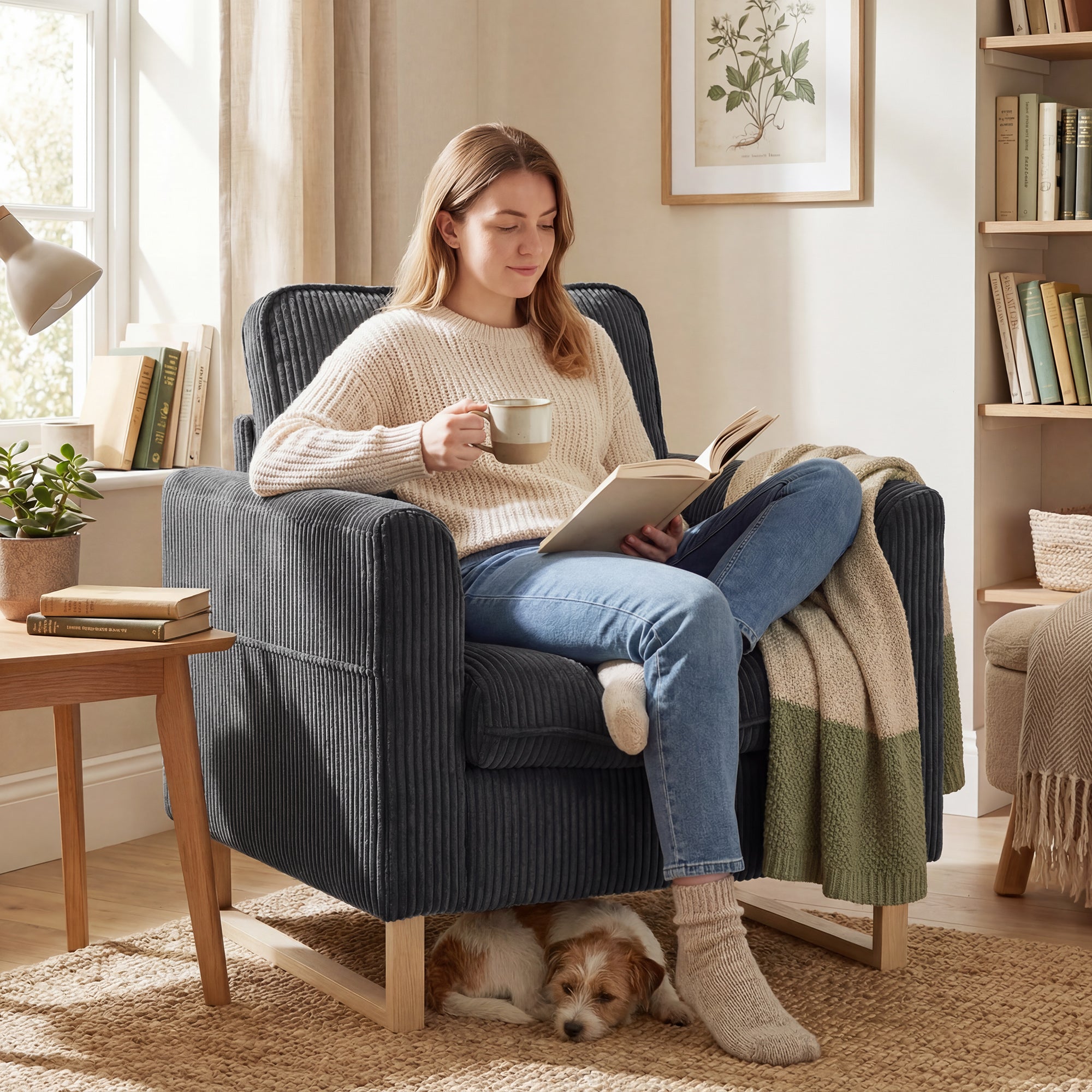 HOMCOM Accent Chair with Pocket Spring, Modern Industrial Armchair with Metal Legs for Livingroom Dark Grey