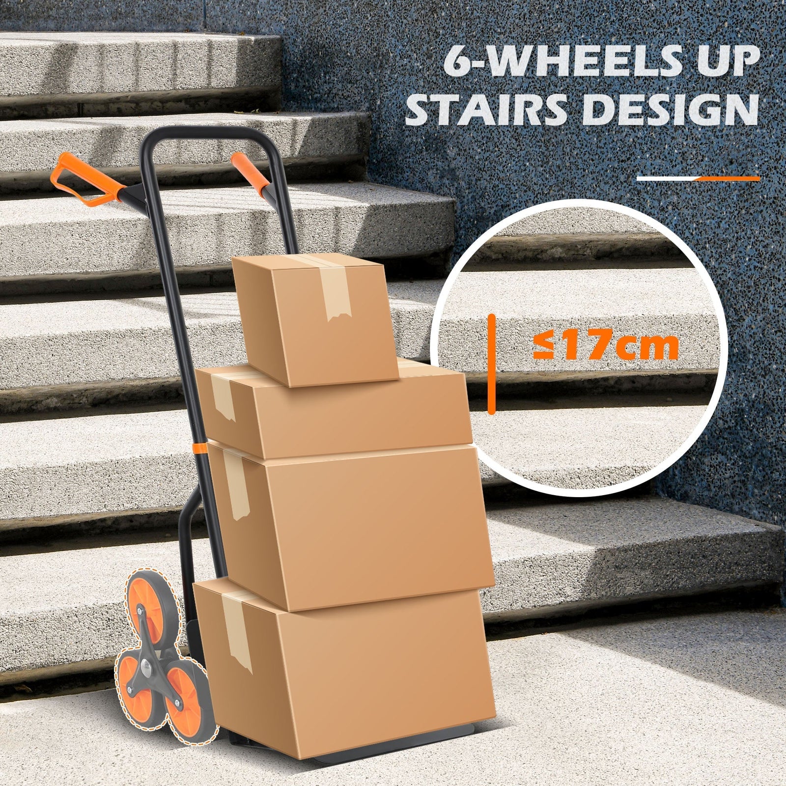 DURHAND Six-Wheel Folding Sack Barrow Trolley - Black/Orange