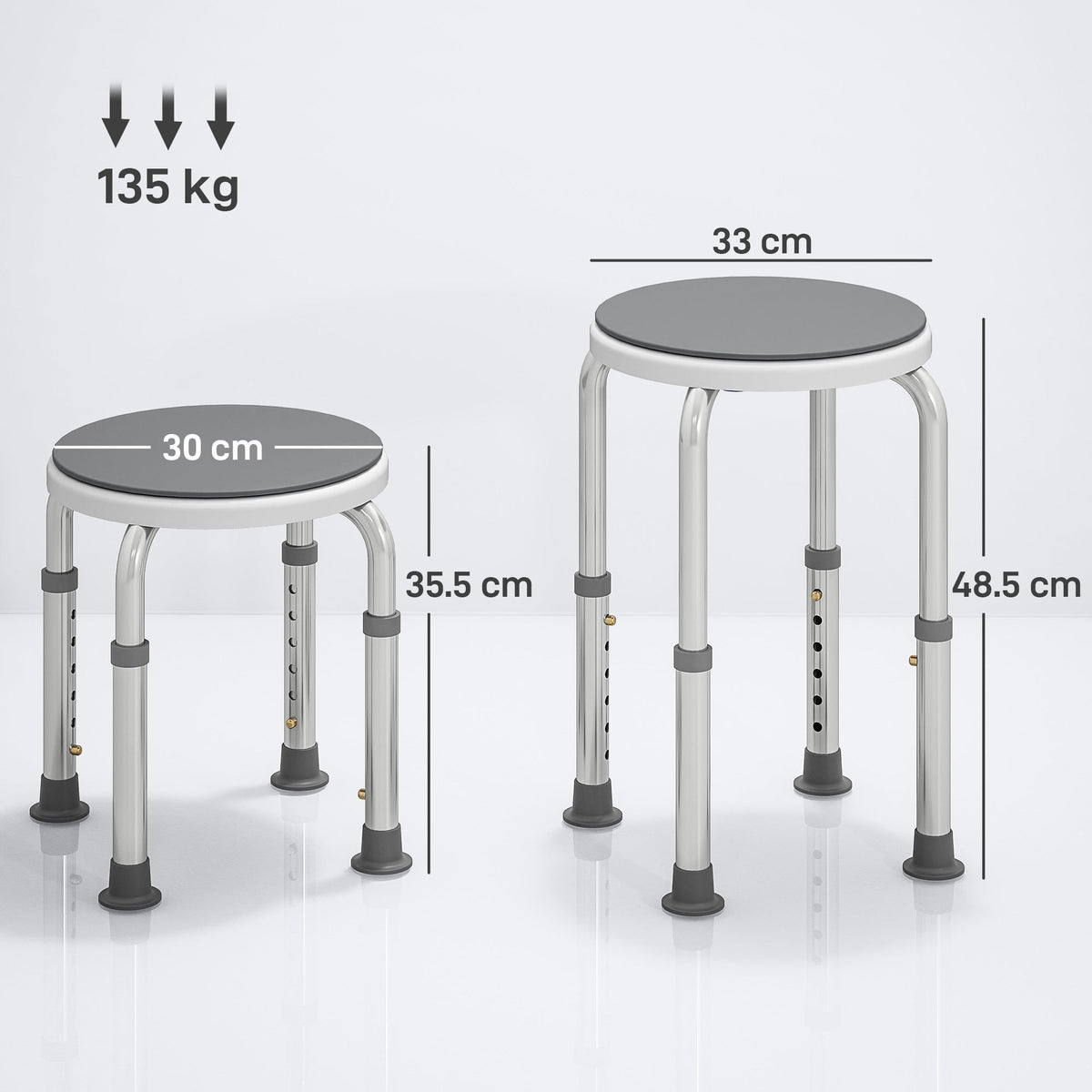HOMCOM 360° Swivel Shower Chair, Height Adjustable Aluminium Shower Stool with Non-Slip Feet for Disabled, Elderly, Grey