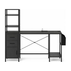 Office Desk with LED Lights in Black