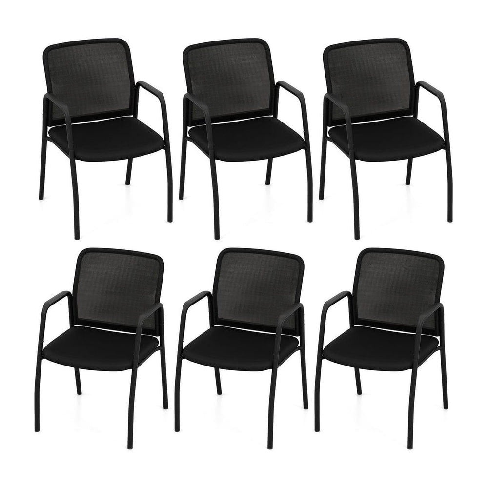 Office Guest Chairs set of six in black with mesh backs and cushioned seats