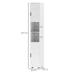 kleankin Line Embossed Tall Bathroom Storage Cabinet - White