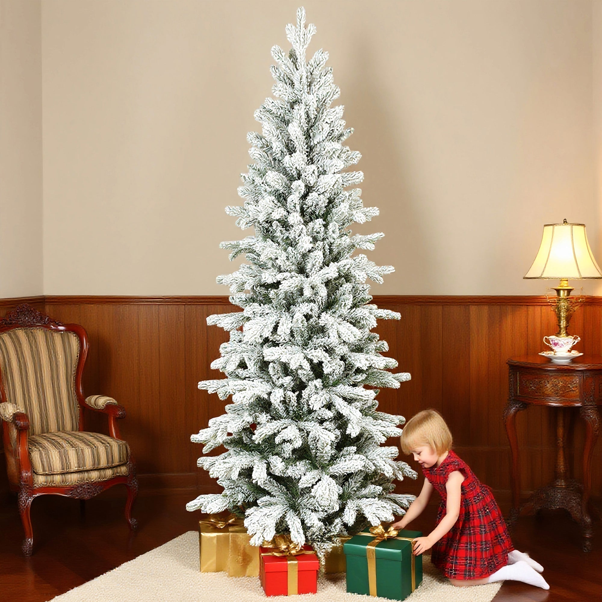 HOMCOM 7ft Flocked Artificial Christmas Tree