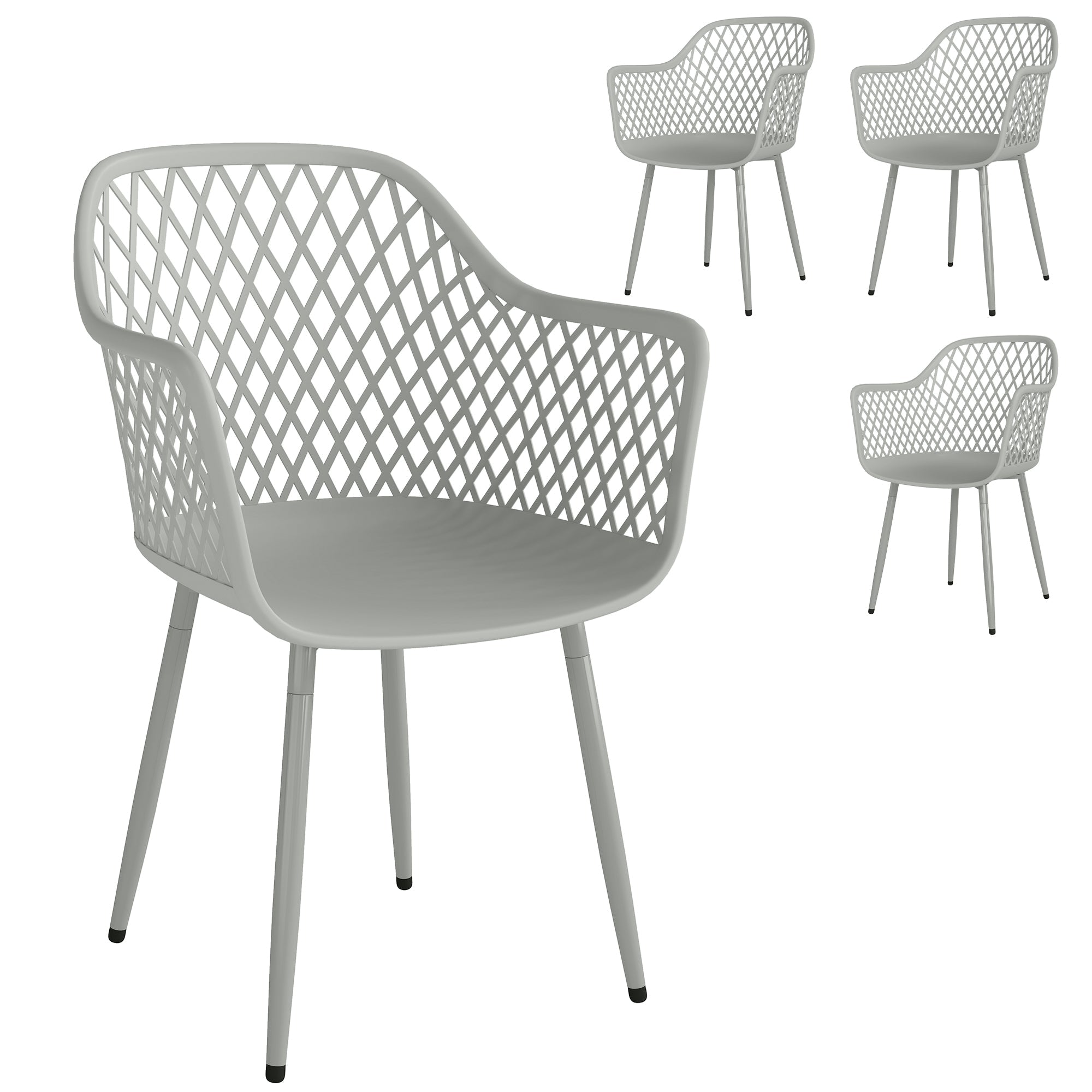 Outsunny Garden Chairs Set of 4, Garden Dining Chairs with Cut Out Diamond Back and Armrests for Patio, Balcony, Terrace, Grey