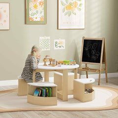 AIYAPLAY Five-Piece Kids Table and Chairs Set with Storage, for Ages 3-8 Years, White