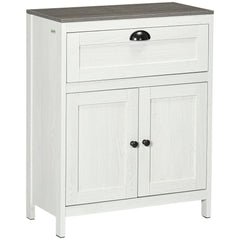 kleankin Bathroom Floor Cabinet, Freestanding Storage Cupboard with Drawer, Double Door Cabinet and Adjustable Shelf, White
