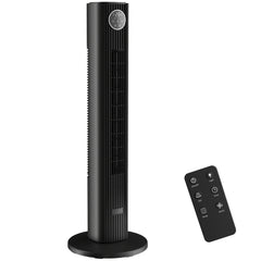 HOMCOM 28dB Tower Fan for Bedroom, 36 inch, 8 m/s Velocity Standing Cooling Fan with 80° Oscillating, BLDC Motor, 12 Speeds, LED Display, 4 Modes, 12H Timer, Remote Control, Black